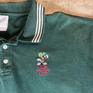 Vintage 90s Warner Bros. Marvin The Martian green polo shirt Men's Size Large